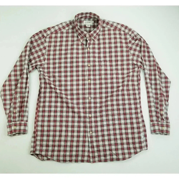 J. Crew Size Medium Men's Button Down Long Sleeve Red White Check Cotton Shirt - Picture 1 of 10